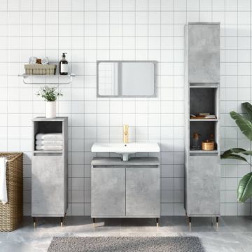 vidaXL Set mobilier de baie, 3 piese, gri beton, lemn compozit