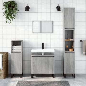 vidaXL Set mobilier de baie, 3 piese, gri sonoma, lemn prelucrat