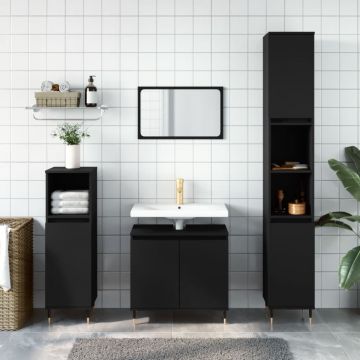 vidaXL Set mobilier de baie, 3 piese, negru, lemn compozit