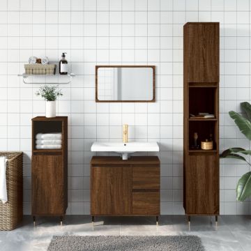 vidaXL Set mobilier de baie, 3 piese, stejar maro, lemn prelucrat