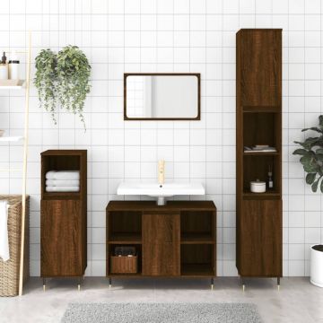 vidaXL Set mobilier de baie, 3 piese, stejar maro, lemn prelucrat