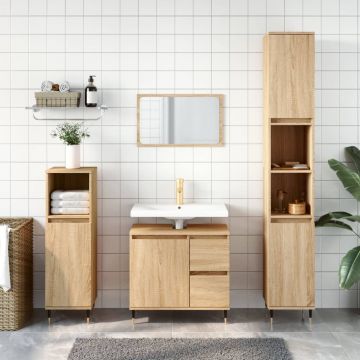 vidaXL Set mobilier de baie, 3 piese, stejar sonoma, lemn prelucrat