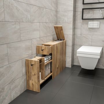 Cabinet de baie, cu rafturi telescopice, imitatie lemn