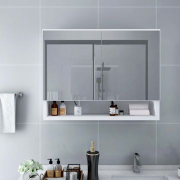 Dulap de baie cu oglindă și LED-uri alb 80 x 15 x 60 cm MDF