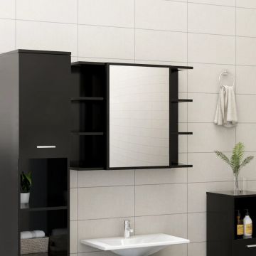 Dulap de baie cu oglindă negru 80 x 205 x 64 cm PAL