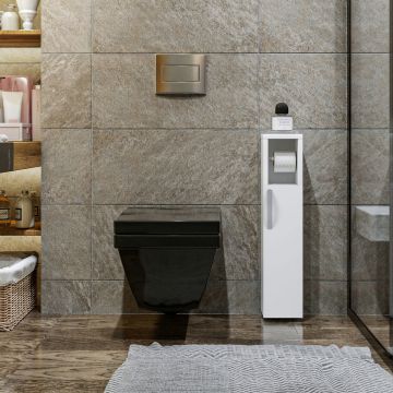 Dulap de baie cu suport hartie igienica, 65x15x12 cm, alb
