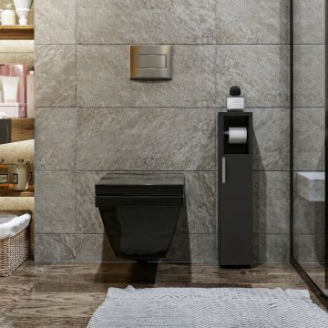 Dulap de baie cu suport hartie igienica, 65x15x12 cm, negru