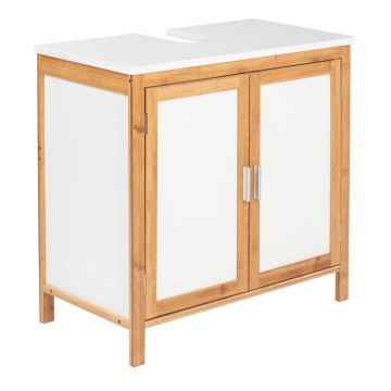 Dulap pentru chiuveta, Wenko, Finja, 65 x 33 x 60 cm, bambus/mdf, alb/natur