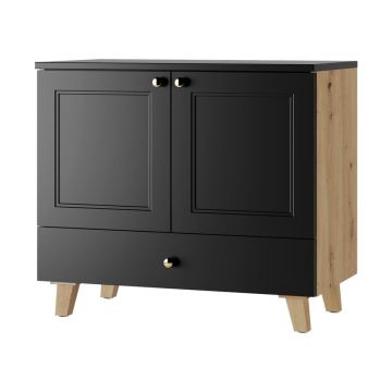 Dulap sub chiuvetă negru/cu aspect de lemn de stejar 80x76 cm Royal – STOLKAR