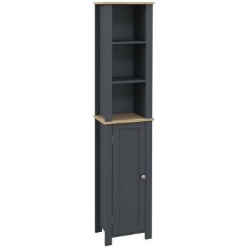 kleankin Dulap de Depozitare pentru Baie, Organizator de Baie cu Dulap, Ușă și 3 Rafturi, 34x23x165 cm Gri | Aosom Romania