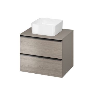 Mobilier suspendat Cersanit 60 cm, gri stejar cu manere negre, pentru lavoar pe blat
