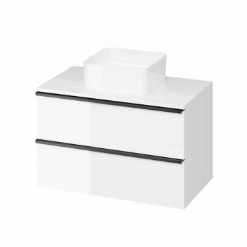 Mobilier suspendat Cersanit Virgo 80 cm Alb cu Manere Negre