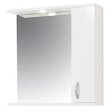 Oglinda cu dulap pentru baie Badenmob, PAL lucios, alb, 1 usa, 2 polite, 55 x 60 x 14 cm