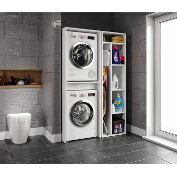 Set Dulap Baie pentru Masina de spalat, uscator si masa de calcat, Miranda , Alb, 71x194x69 - 54 x 194 x 52 cm
