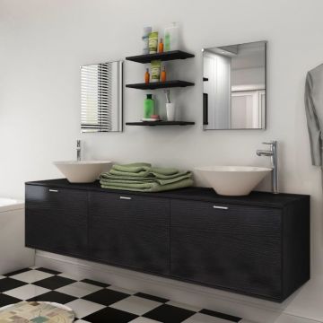 Set mobilier baie 10 piese cu chiuvete și robinete incluse Negru