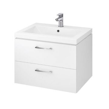 Set mobilier baie Cersanit, Lara, cu doua sertare + lavoar 60 x 45 cm, finisaj alb