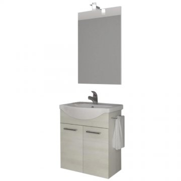 Set mobilier baie Savini Due Zaffiro Bianco, masca + lavoar + oglinda, alb si bej, 55 cm