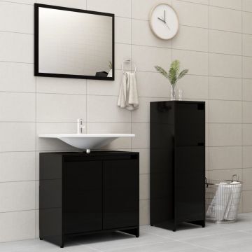 Set mobilier de baie 3 piese negru extralucios PAL