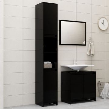 Set mobilier de baie 3 piese negru extralucios PAL