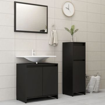 Set mobilier de baie 3 piese negru PAL