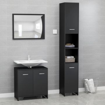 Set mobilier de baie 3 piese negru PAL