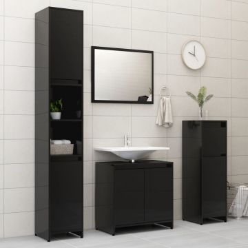 Set mobilier de baie 4 piese negru extralucios PAL