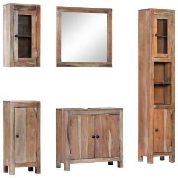 Set mobilier de baie 5 piese lemn masiv de acacia