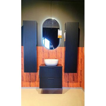 Set Mobilier pentru baie, din pal si MDF, 6 piese, 60 cm, Adel Apollo Negru Mat