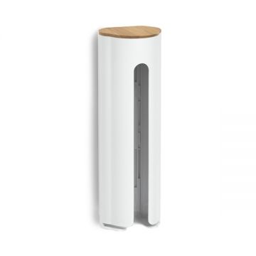 Suport pentru dischete demachiante, din plastic si bambus, Bamboo Alb / Natural, l8xA6,5xH25 cm