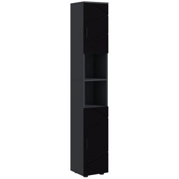 Dulap Baie, Inalt de 183cm cu 2 rafturi deschise si doua dulapuri cu 2 nivele, 30x30x183cm, Negru kleankin | Aosom Romania