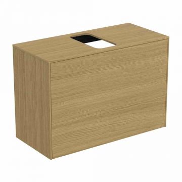 Dulap baza suspendat Ideal Standard Atelier Conca 1 sertar si blat cu decupaj central 80 cm finisaj stejar deschis