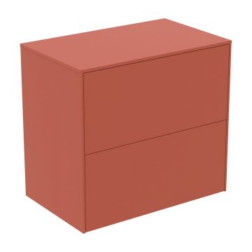 Dulap baza suspendat Ideal Standard Atelier Conca 2 sertare cu blat 60 cm rosu - oranj mat