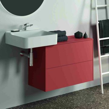 Dulap baza suspendat Ideal Standard Atelier Conca 2 sertare cu blat 80 cm rosu - oranj mat