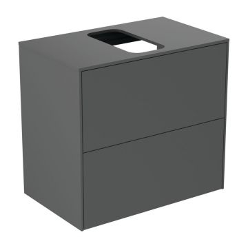 Dulap baza suspendat Ideal Standard Atelier Conca 2 sertare si blat cu decupaj central 60 cm antracit mat