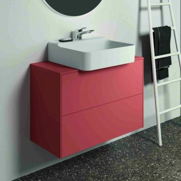 Dulap baza suspendat Ideal Standard Atelier Conca 2 sertare si blat cu decupaj central 80 cm rosu - oranj mat