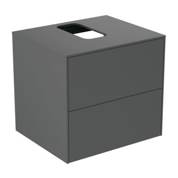 Dulap baza suspendat Ideal Standard Atelier Conca antracit mat 2 sertare si blat cu decupaj central 60 cm