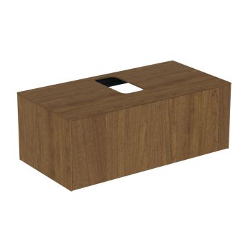 Dulap baza suspendat Ideal Standard Atelier Conca finisaj nuc inchis 1 sertar si blat cu decupaj central 100 cm