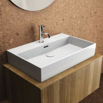 Dulap baza suspendat Ideal Standard Atelier Conca finisaj nuc inchis 1 sertar si blat cu decupaj central 80 cm
