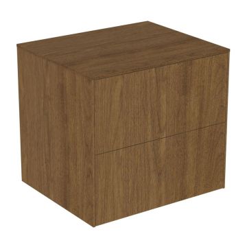 Dulap baza suspendat Ideal Standard Atelier Conca finisaj nuc inchis 2 sertare cu blat 60 cm