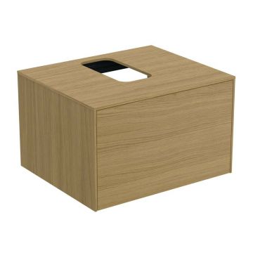 Dulap baza suspendat Ideal Standard Atelier Conca finisaj stejar deschis 1 sertar si blat cu decupaj central 60 cm