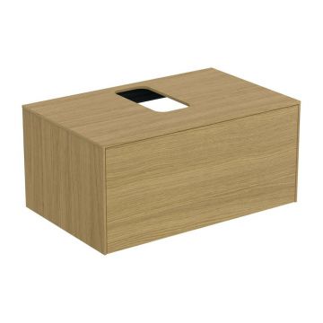Dulap baza suspendat Ideal Standard Atelier Conca finisaj stejar deschis 1 sertar si blat cu decupaj central 80 cm