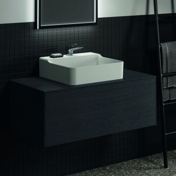 Dulap baza suspendat Ideal Standard Atelier Conca finisaj stejar inchis 1 sertar si blat cu decupaj central 100 cm