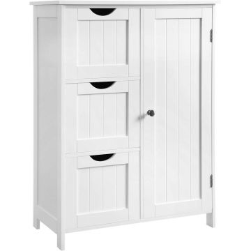 Dulap pentru baie cu 3 sertare si 1 usa, Vasagle, 60 x 30 x 81 cm, MDF,  alb