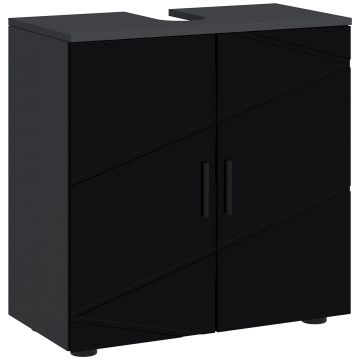 Mobilier de baie cu dulap cu 2 uși, Mobilier de baie din lemn cu poliță reglabilă, 60x30x60cm negru kleankin | Aosom Romania