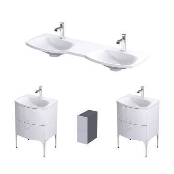 Set dulap baza suspendat Oristo Louis alb 4 sertare cu lavoar alb mat 144 cm