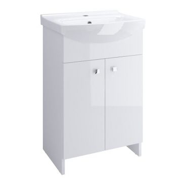 Set mobilier Sati, Cersanit, cu 2 usi + picioare + lavoar 60,5 x 41,5 cm, finisaj alb