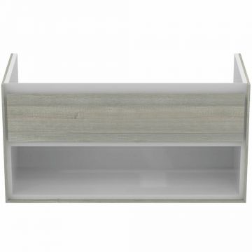 Dulap suspendat pentru lavoar gri deschis lemn Ideal Standard Connect Air 100 cm cu spatiu depozitare