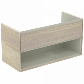 Dulap suspendat pentru lavoar maro deschis lemn Ideal Standard Connect Air 100 cm cu spatiu depozitare