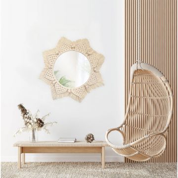 Oglinda rotunda Rea Boho 322048 bej 53 cm