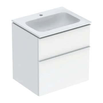 Set dulap baza suspendat Geberit iCon alb lucios 2 sertare maner alb si lavoar 60 cm